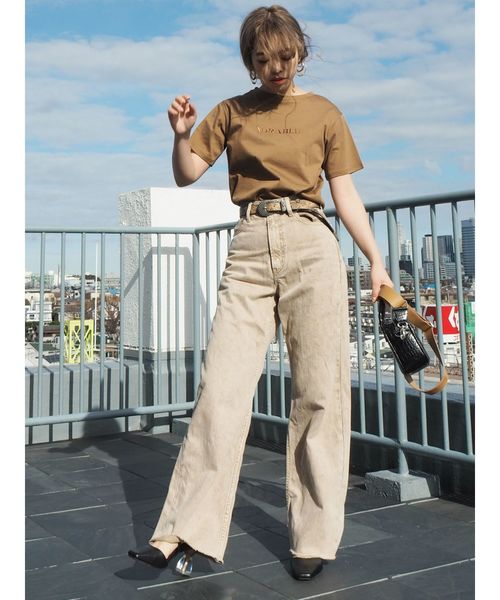 EVRIS（エヴリス）の「シルケットEmbroidery Tシャツ（Tシャツ/カットソー・レディース・ホワイト/ベージュ/ブラウン/ピンク・FREE）」の22枚目の写真