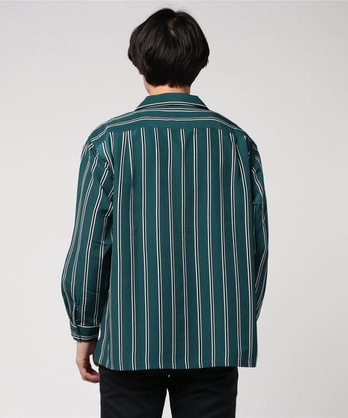 WEGO（ウィゴー）の「WEGO/ダークストライプ開襟シャツ（シャツ/ブラウス・メンズ・ブラック/ブラック系その他/グリーン系その他・LARGE/MEDIUM）」の4枚目の写真