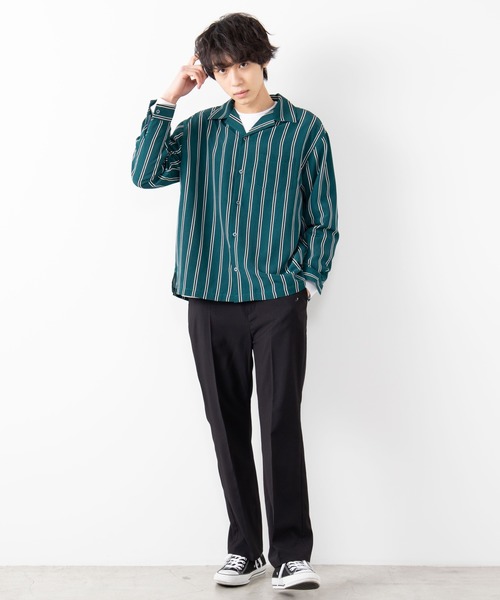 WEGO（ウィゴー）の「WEGO/ダークストライプ開襟シャツ（シャツ/ブラウス・メンズ・ブラック/ブラック系その他/グリーン系その他・LARGE/MEDIUM）」の21枚目の写真