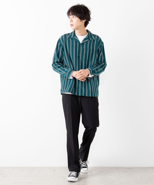 WEGO（ウィゴー）の「WEGO/ダークストライプ開襟シャツ（シャツ/ブラウス・メンズ・ブラック/ブラック系その他/グリーン系その他・LARGE/MEDIUM）」の20枚目の写真