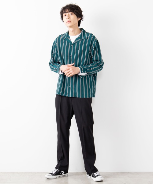 WEGO（ウィゴー）の「WEGO/ダークストライプ開襟シャツ（シャツ/ブラウス・メンズ・ブラック/ブラック系その他/グリーン系その他・LARGE/MEDIUM）」の19枚目の写真