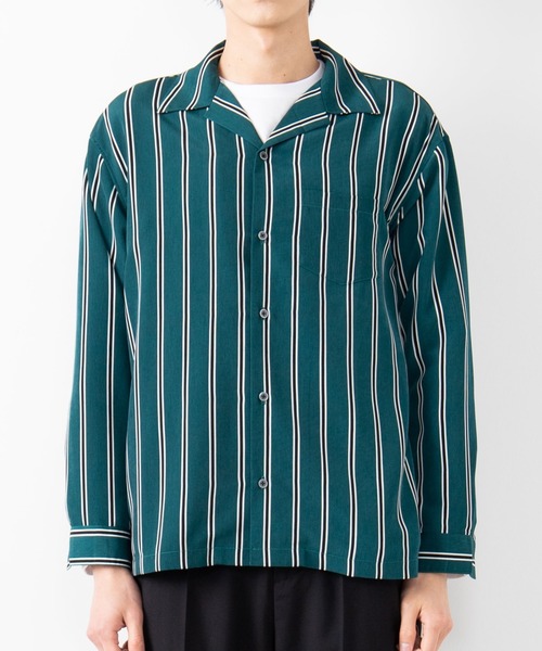 WEGO（ウィゴー）の「WEGO/ダークストライプ開襟シャツ（シャツ/ブラウス・メンズ・ブラック/ブラック系その他/グリーン系その他・LARGE/MEDIUM）」の8枚目の写真