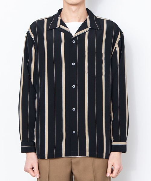 WEGO（ウィゴー）の「WEGO/ダークストライプ開襟シャツ（シャツ/ブラウス・メンズ・ブラック/ブラック系その他/グリーン系その他・LARGE/MEDIUM）」の11枚目の写真