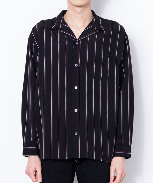 WEGO（ウィゴー）の「WEGO/ダークストライプ開襟シャツ（シャツ/ブラウス・メンズ・ブラック/ブラック系その他/グリーン系その他・LARGE/MEDIUM）」の12枚目の写真