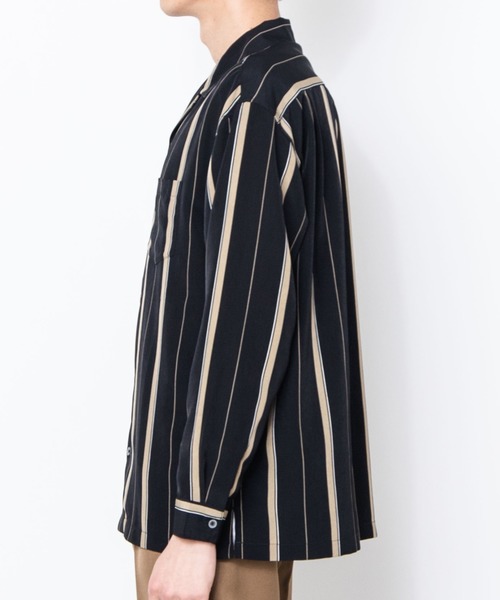 WEGO（ウィゴー）の「WEGO/ダークストライプ開襟シャツ（シャツ/ブラウス・メンズ・ブラック/ブラック系その他/グリーン系その他・LARGE/MEDIUM）」の10枚目の写真
