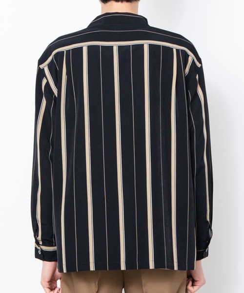 WEGO（ウィゴー）の「WEGO/ダークストライプ開襟シャツ（シャツ/ブラウス・メンズ・ブラック/ブラック系その他/グリーン系その他・LARGE/MEDIUM）」の9枚目の写真