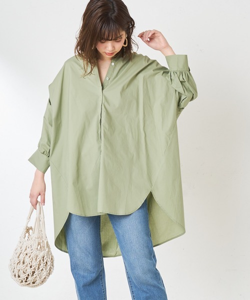 natural couture(ナチュラルクチュール)の「バンドカラー前あきシャツ(シャツ/ブラウス・レディース・オフホワイト/ベージュ/カーキ/ストライプ・FREE)」の1枚目の写真