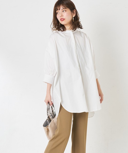 natural couture(ナチュラルクチュール)の「バンドカラー前あきシャツ(シャツ/ブラウス・レディース・オフホワイト/ベージュ/カーキ/ストライプ・FREE)」の7枚目の写真