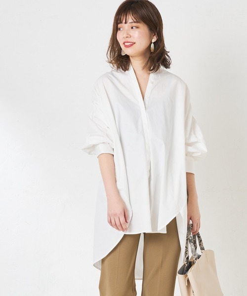 natural couture(ナチュラルクチュール)の「バンドカラー前あきシャツ(シャツ/ブラウス・レディース・オフホワイト/ベージュ/カーキ/ストライプ・FREE)」の8枚目の写真