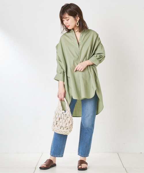 natural couture(ナチュラルクチュール)の「バンドカラー前あきシャツ(シャツ/ブラウス・レディース・オフホワイト/ベージュ/カーキ/ストライプ・FREE)」の13枚目の写真