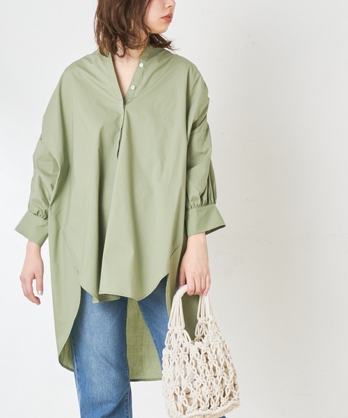 natural couture(ナチュラルクチュール)の「バンドカラー前あきシャツ(シャツ/ブラウス・レディース・オフホワイト/ベージュ/カーキ/ストライプ・FREE)」の15枚目の写真