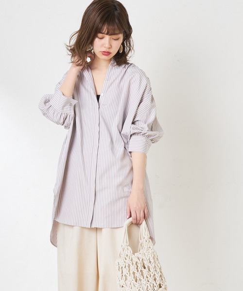 natural couture(ナチュラルクチュール)の「バンドカラー前あきシャツ(シャツ/ブラウス・レディース・オフホワイト/ベージュ/カーキ/ストライプ・FREE)」の20枚目の写真