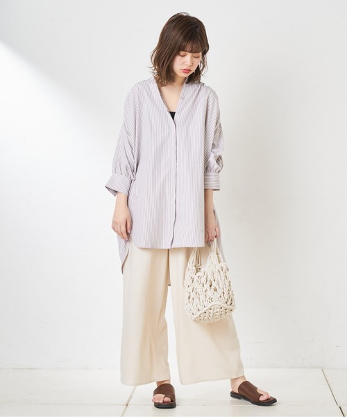 natural couture(ナチュラルクチュール)の「バンドカラー前あきシャツ(シャツ/ブラウス・レディース・オフホワイト/ベージュ/カーキ/ストライプ・FREE)」の17枚目の写真