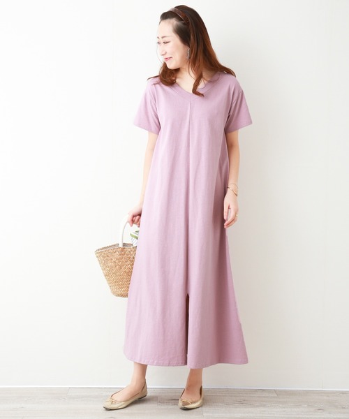 n'ee-ne（ネーネ）の「OE天竺フロントスリット2WAYワンピース（ワンピース・レディース・ブラック/スモークピンク/カーキ/ベージュ・FREE）」の4枚目の写真