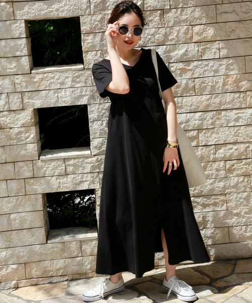 n'ee-ne（ネーネ）の「OE天竺フロントスリット2WAYワンピース（ワンピース・レディース・ブラック/スモークピンク/カーキ/ベージュ・FREE）」の8枚目の写真