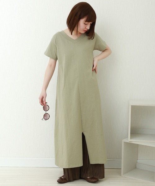 n'ee-ne（ネーネ）の「OE天竺フロントスリット2WAYワンピース（ワンピース・レディース・ブラック/スモークピンク/カーキ/ベージュ・FREE）」の7枚目の写真