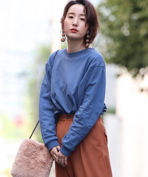 coen（コーエン）の「【WEB限定カラー】USAコットンクルーネックロングスリーブTシャツ（Tシャツ/カットソー・レディース・コバルトブルー/ホワイト/グレー/ダークグレー/ブラウン・FREE）」の9枚目の写真