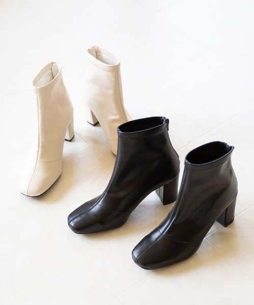 menue(メヌエ)の「スクエアトゥ バックファスナー ストレッチブーツ(ブーツ・レディース・ブラック/ダークブラウン/アイボリー/ガンメタ・LL/3L/S/M/L/XS)」の2枚目の写真