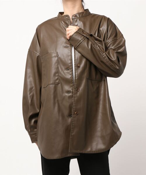 STYLEBLOCK（スタイルブロック）の「PUレザージャケット（その他アウター・レディース・ベージュ/キャメル/ブラック/カーキ/ライトベージュ・M）」の4枚目の写真