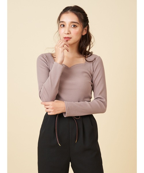 ROYAL PARTY（ロイヤルパーティー）の「ハートネック長袖Ｔシャツ（Tシャツ/カットソー・レディース・ホワイト/ブラウン/ベージュ/ボルドー/ブラック・FREE）」の2枚目の写真