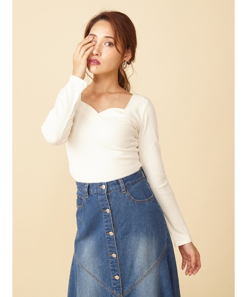 ROYAL PARTY（ロイヤルパーティー）の「ハートネック長袖Ｔシャツ（Tシャツ/カットソー・レディース・ホワイト/ブラウン/ベージュ/ボルドー/ブラック・FREE）」の3枚目の写真