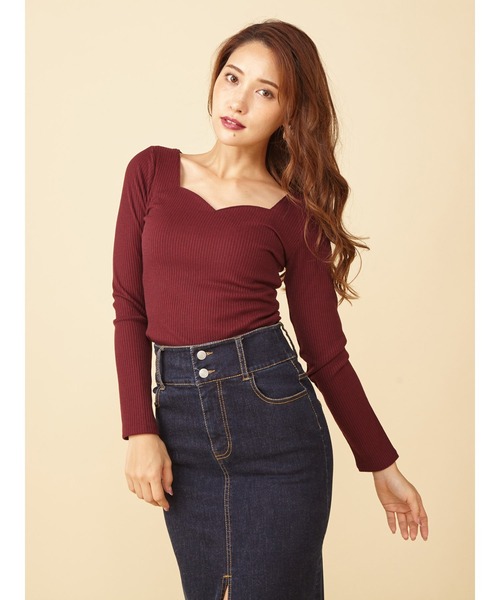 ROYAL PARTY（ロイヤルパーティー）の「ハートネック長袖Ｔシャツ（Tシャツ/カットソー・レディース・ホワイト/ブラウン/ベージュ/ボルドー/ブラック・FREE）」の5枚目の写真