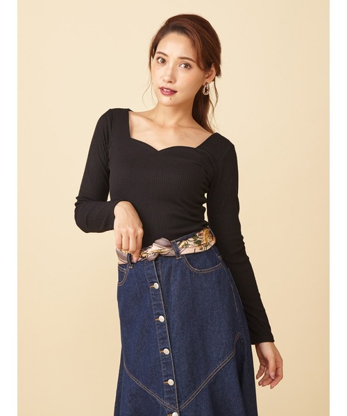 ROYAL PARTY（ロイヤルパーティー）の「ハートネック長袖Ｔシャツ（Tシャツ/カットソー・レディース・ホワイト/ブラウン/ベージュ/ボルドー/ブラック・FREE）」の4枚目の写真