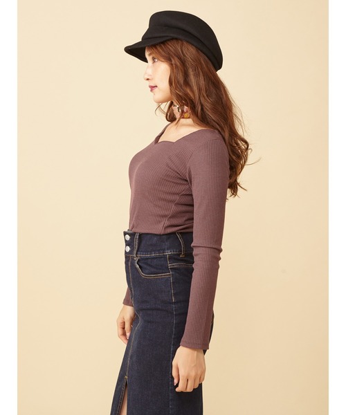 ROYAL PARTY（ロイヤルパーティー）の「ハートネック長袖Ｔシャツ（Tシャツ/カットソー・レディース・ホワイト/ブラウン/ベージュ/ボルドー/ブラック・FREE）」の9枚目の写真