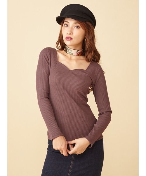 ROYAL PARTY（ロイヤルパーティー）の「ハートネック長袖Ｔシャツ（Tシャツ/カットソー・レディース・ホワイト/ブラウン/ベージュ/ボルドー/ブラック・FREE）」の11枚目の写真