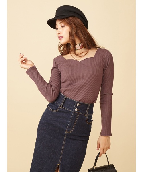 ROYAL PARTY（ロイヤルパーティー）の「ハートネック長袖Ｔシャツ（Tシャツ/カットソー・レディース・ホワイト/ブラウン/ベージュ/ボルドー/ブラック・FREE）」の18枚目の写真