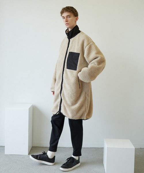 TONE SELECT WEAR(トーンセレクトウェア)の「【TONE MEN'S】ボアハイネックロングジャケット(BL)(ノーカラージャケット・メンズ・ブラック/モカ/ベージュ/カーキ/ホワイト・MEDIUM/LARGE/X-LARGE)」の5枚目の写真