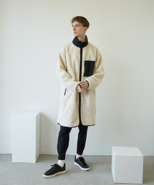 TONE SELECT WEAR(トーンセレクトウェア)の「【TONE MEN'S】ボアハイネックロングジャケット(BL)(ノーカラージャケット・メンズ・ブラック/モカ/ベージュ/カーキ/ホワイト・MEDIUM/LARGE/X-LARGE)」の11枚目の写真