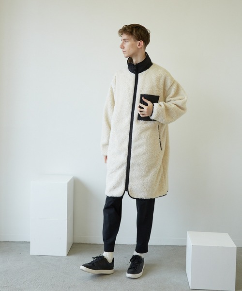 TONE SELECT WEAR(トーンセレクトウェア)の「【TONE MEN'S】ボアハイネックロングジャケット(BL)(ノーカラージャケット・メンズ・ブラック/モカ/ベージュ/カーキ/ホワイト・MEDIUM/LARGE/X-LARGE)」の12枚目の写真