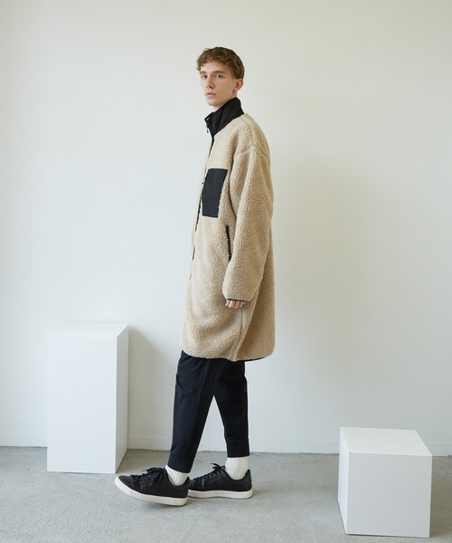 TONE SELECT WEAR(トーンセレクトウェア)の「【TONE MEN'S】ボアハイネックロングジャケット(BL)(ノーカラージャケット・メンズ・ブラック/モカ/ベージュ/カーキ/ホワイト・MEDIUM/LARGE/X-LARGE)」の16枚目の写真