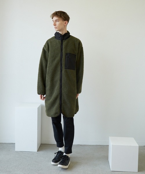 TONE SELECT WEAR(トーンセレクトウェア)の「【TONE MEN'S】ボアハイネックロングジャケット(BL)(ノーカラージャケット・メンズ・ブラック/モカ/ベージュ/カーキ/ホワイト・MEDIUM/LARGE/X-LARGE)」の18枚目の写真