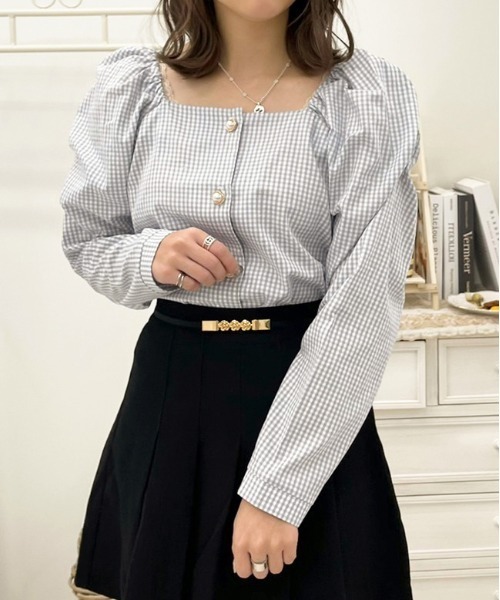 apres jour（アプレジュール）の「ギンガムスクエアネックブラウス【ZOZOTOWN限定アイテム】（シャツ/ブラウス・レディース・ベージュ/サックスブルー/ブラック・フリー/X-LARGE）」の9枚目の写真