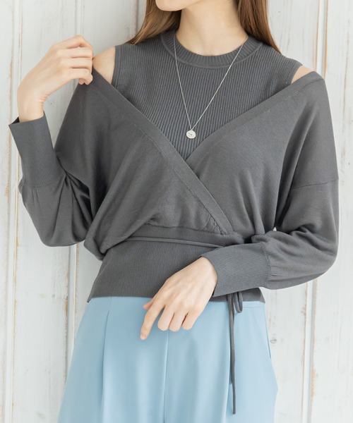トゥエルブアジェンダ 12Twelve Agenda カシュクールワイドリブニットプルオーバー （チャコールグレー） SALE】カシュクールワイドリブニットプルオーバー - 12Twelve
