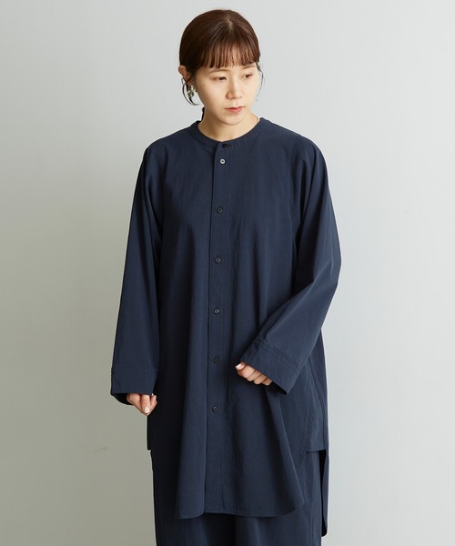 note et silence (ノートエシロンス)の「●80/2GVラチネ チュニックブラウス(シャツ/ブラウス・レディース・ネイビー/サンドベージュ・FREE)」の1枚目の写真