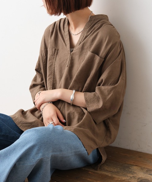 CIAOPANIC TYPY（チャオパニックティピー）の「【OSORO】リネンレーヨンスキッパーシャツ（シャツ/ブラウス・レディース・チャコールグレー/ブラウン/イエロー/オレンジ/グリーン/アイボリー・ONE SIZE）」の3枚目の写真