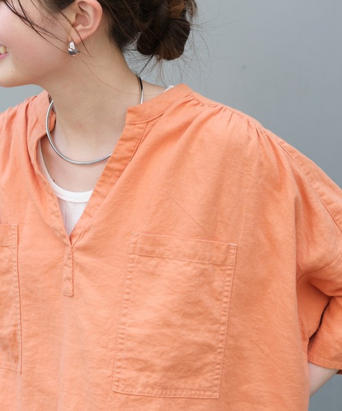 CIAOPANIC TYPY（チャオパニックティピー）の「【OSORO】リネンレーヨンスキッパーシャツ（シャツ/ブラウス・レディース・チャコールグレー/ブラウン/イエロー/オレンジ/グリーン/アイボリー・ONE SIZE）」の6枚目の写真