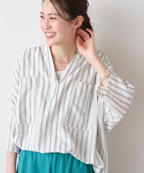 CIAOPANIC TYPY（チャオパニックティピー）の「【OSORO】リネンレーヨンスキッパーシャツ（シャツ/ブラウス・レディース・チャコールグレー/ブラウン/イエロー/オレンジ/グリーン/アイボリー・ONE SIZE）」の2枚目の写真