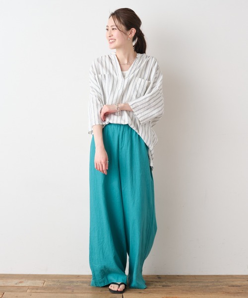 CIAOPANIC TYPY（チャオパニックティピー）の「【OSORO】リネンレーヨンスキッパーシャツ（シャツ/ブラウス・レディース・チャコールグレー/ブラウン/イエロー/オレンジ/グリーン/アイボリー・ONE SIZE）」の10枚目の写真