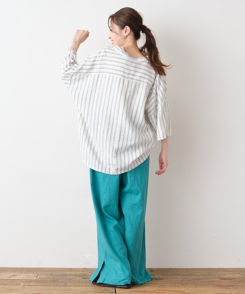 CIAOPANIC TYPY（チャオパニックティピー）の「【OSORO】リネンレーヨンスキッパーシャツ（シャツ/ブラウス・レディース・チャコールグレー/ブラウン/イエロー/オレンジ/グリーン/アイボリー・ONE SIZE）」の12枚目の写真