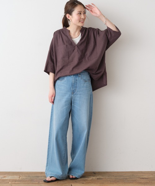 CIAOPANIC TYPY（チャオパニックティピー）の「【OSORO】リネンレーヨンスキッパーシャツ（シャツ/ブラウス・レディース・チャコールグレー/ブラウン/イエロー/オレンジ/グリーン/アイボリー・ONE SIZE）」の18枚目の写真