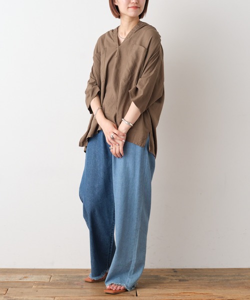 CIAOPANIC TYPY（チャオパニックティピー）の「【OSORO】リネンレーヨンスキッパーシャツ（シャツ/ブラウス・レディース・チャコールグレー/ブラウン/イエロー/オレンジ/グリーン/アイボリー・ONE SIZE）」の21枚目の写真