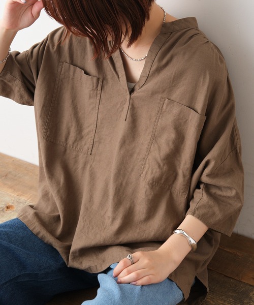 CIAOPANIC TYPY（チャオパニックティピー）の「【OSORO】リネンレーヨンスキッパーシャツ（シャツ/ブラウス・レディース・チャコールグレー/ブラウン/イエロー/オレンジ/グリーン/アイボリー・ONE SIZE）」の19枚目の写真