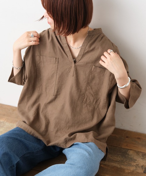 CIAOPANIC TYPY（チャオパニックティピー）の「【OSORO】リネンレーヨンスキッパーシャツ（シャツ/ブラウス・レディース・チャコールグレー/ブラウン/イエロー/オレンジ/グリーン/アイボリー・ONE SIZE）」の20枚目の写真