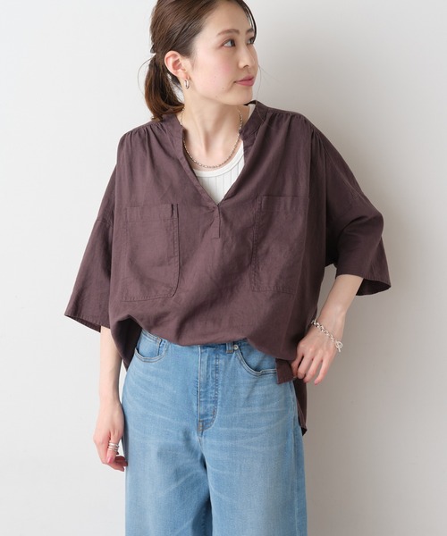 CIAOPANIC TYPY（チャオパニックティピー）の「【OSORO】リネンレーヨンスキッパーシャツ（シャツ/ブラウス・レディース・チャコールグレー/ブラウン/イエロー/オレンジ/グリーン/アイボリー・ONE SIZE）」の14枚目の写真