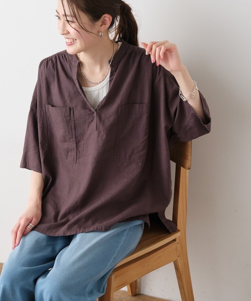 CIAOPANIC TYPY（チャオパニックティピー）の「【OSORO】リネンレーヨンスキッパーシャツ（シャツ/ブラウス・レディース・チャコールグレー/ブラウン/イエロー/オレンジ/グリーン/アイボリー・ONE SIZE）」の16枚目の写真