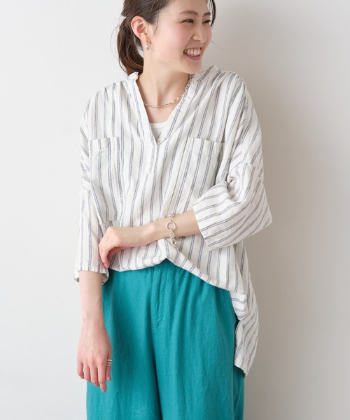 CIAOPANIC TYPY（チャオパニックティピー）の「【OSORO】リネンレーヨンスキッパーシャツ（シャツ/ブラウス・レディース・チャコールグレー/ブラウン/イエロー/オレンジ/グリーン/アイボリー・ONE SIZE）」の7枚目の写真